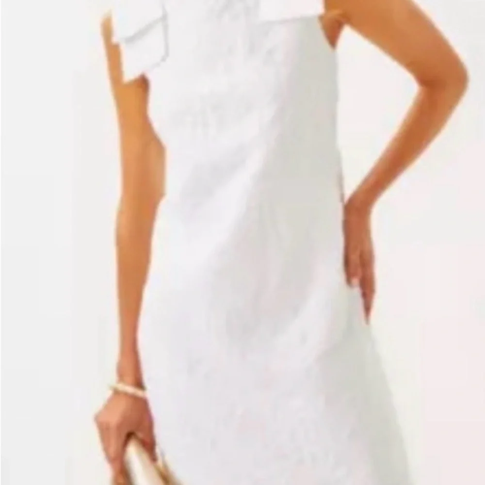 Lilly Pulitzer White Textured Midi Dress with Bow Shoulders - Picture 2 of 13